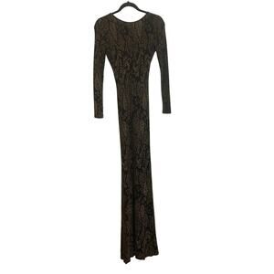 Windsor Black Gold Sheer Paisley Backless Long Sleeve Mermaid Dress S